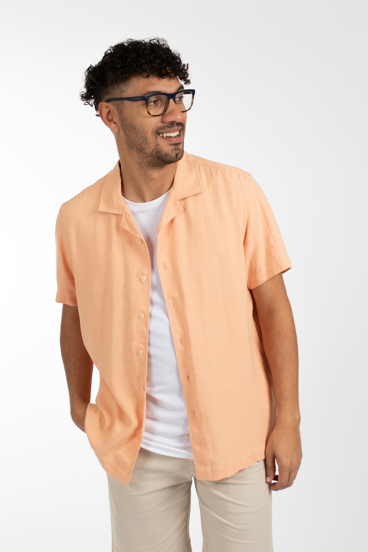 Apricot Cuban Collar Linen Shirt