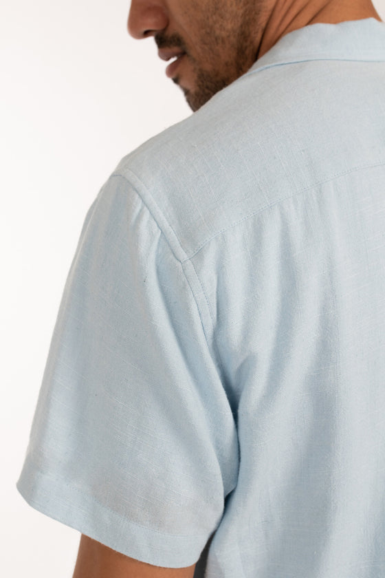 Blue Tint Cuban Collar Linen  Shirt