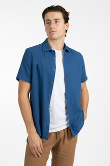  Blue Cotton Texture Linen Shirt