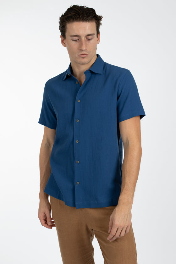 Blue Cotton Texture Linen Shirt