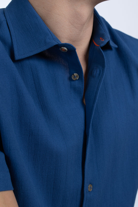 Blue Cotton Texture Linen Shirt