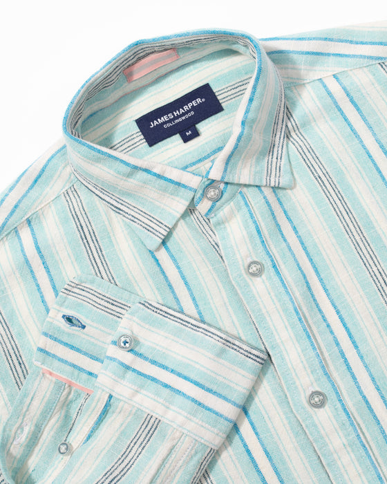 Aqua Variegated Stripe Linen Shirt