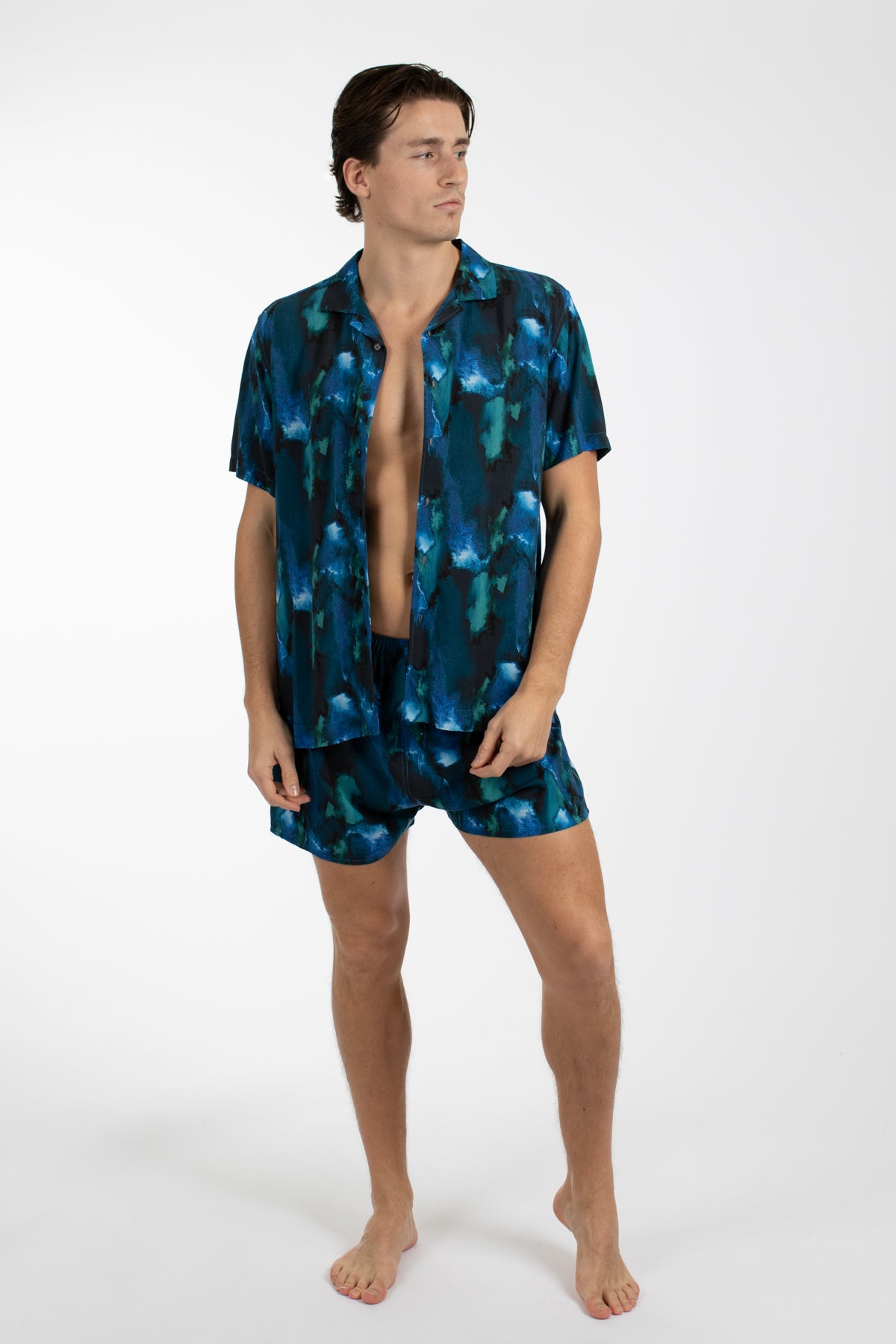 Navy Abstract Erosion Cuban Collar Shirt