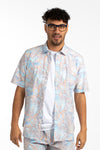 Blue Tropical Poplin Linen  Shirt