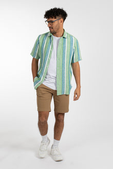  Green Beach Stripe Linen Shirt