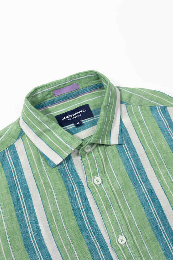 Green Beach Stripe Linen Shirt