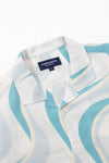 Blue Linen Tencel Waves Cuban Collar Linen  Shirt