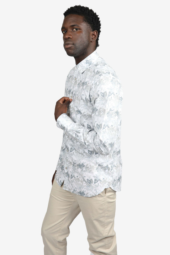 Faded Floral Khaki Cotton Poplin Shirt
