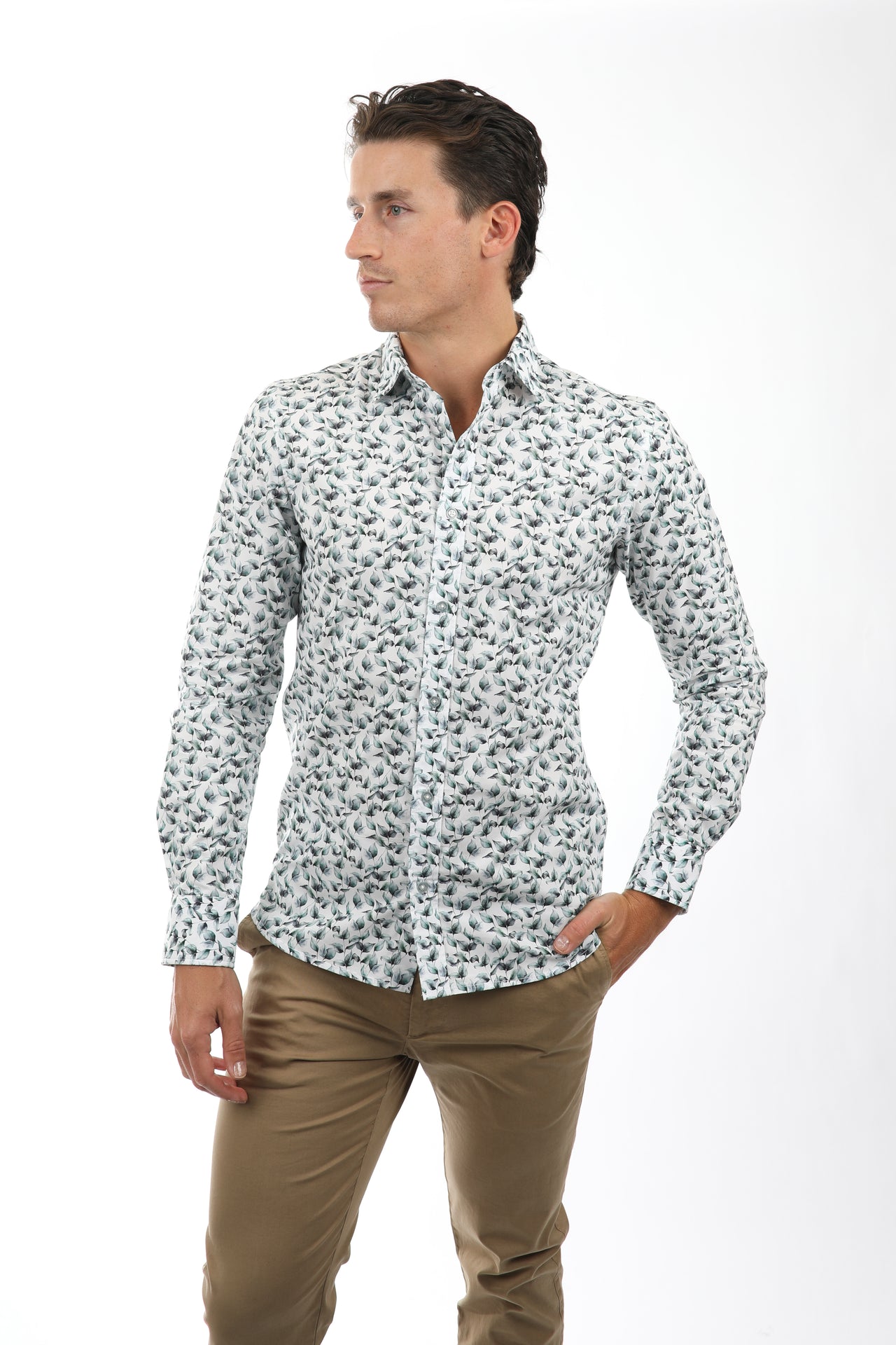 Leaves Mint Peached Cotton Poplin Shirt