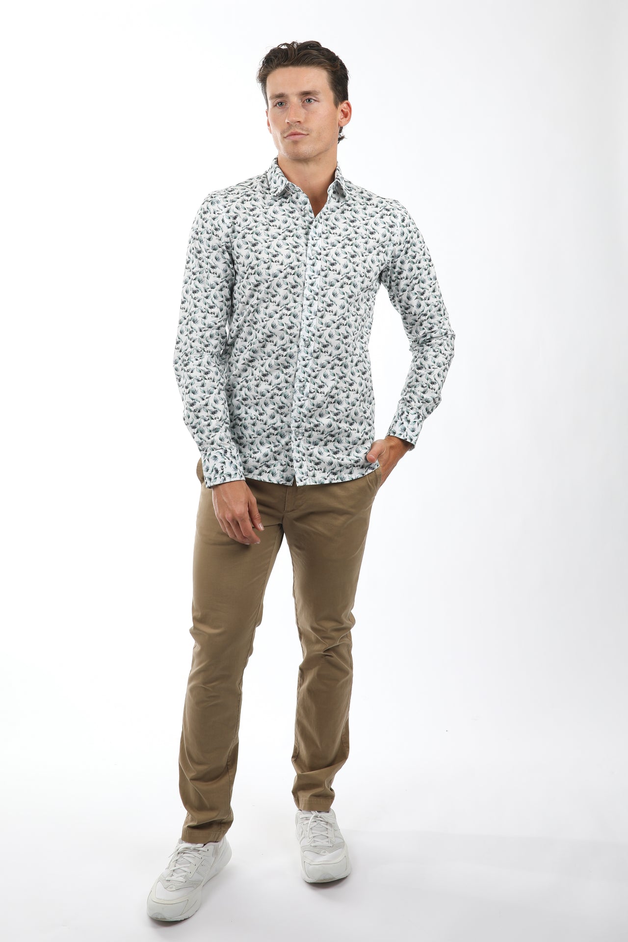 Leaves Mint Peached Cotton Poplin Shirt