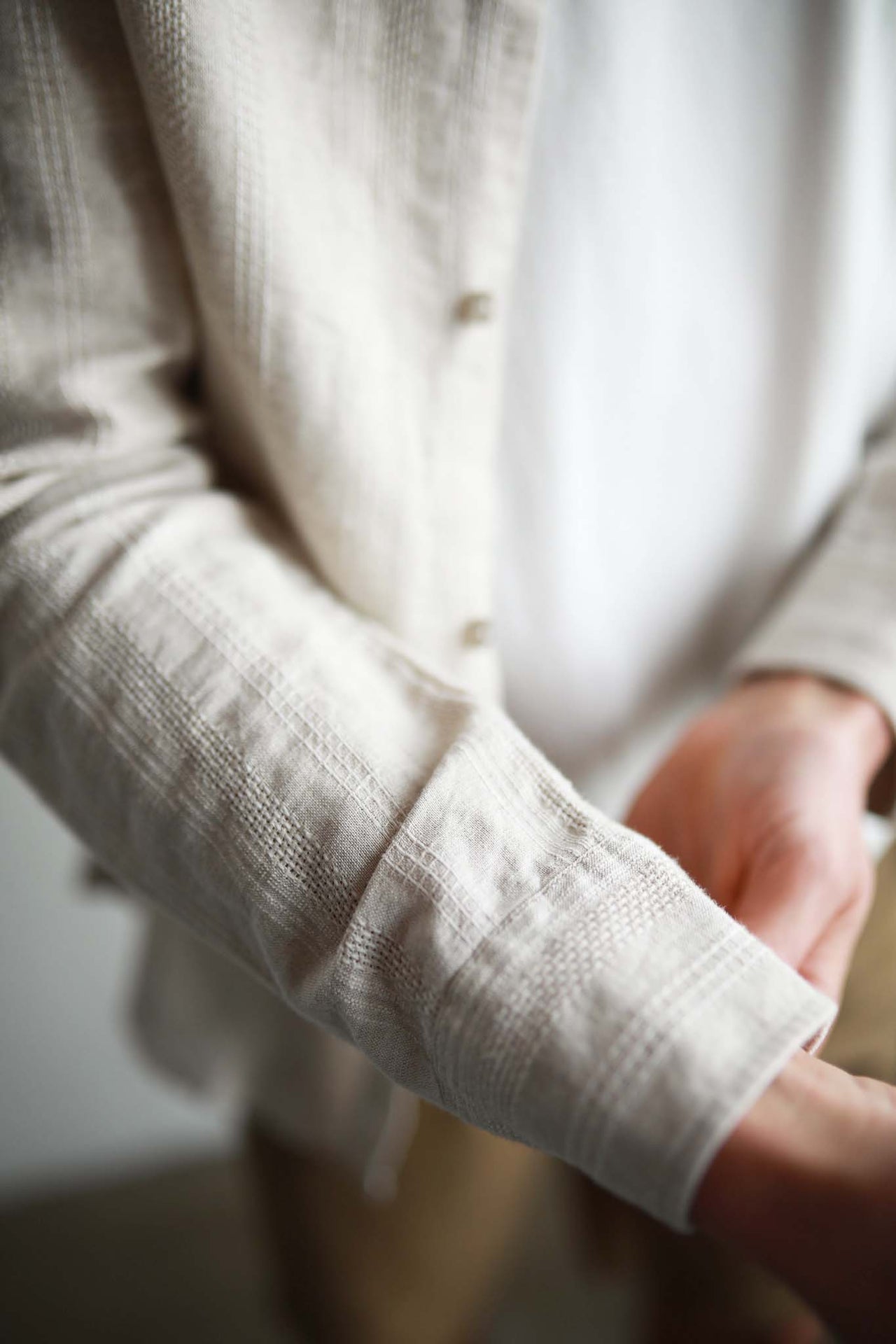 Natural Self Stripe Textured Long Sleeve Linen Shirt