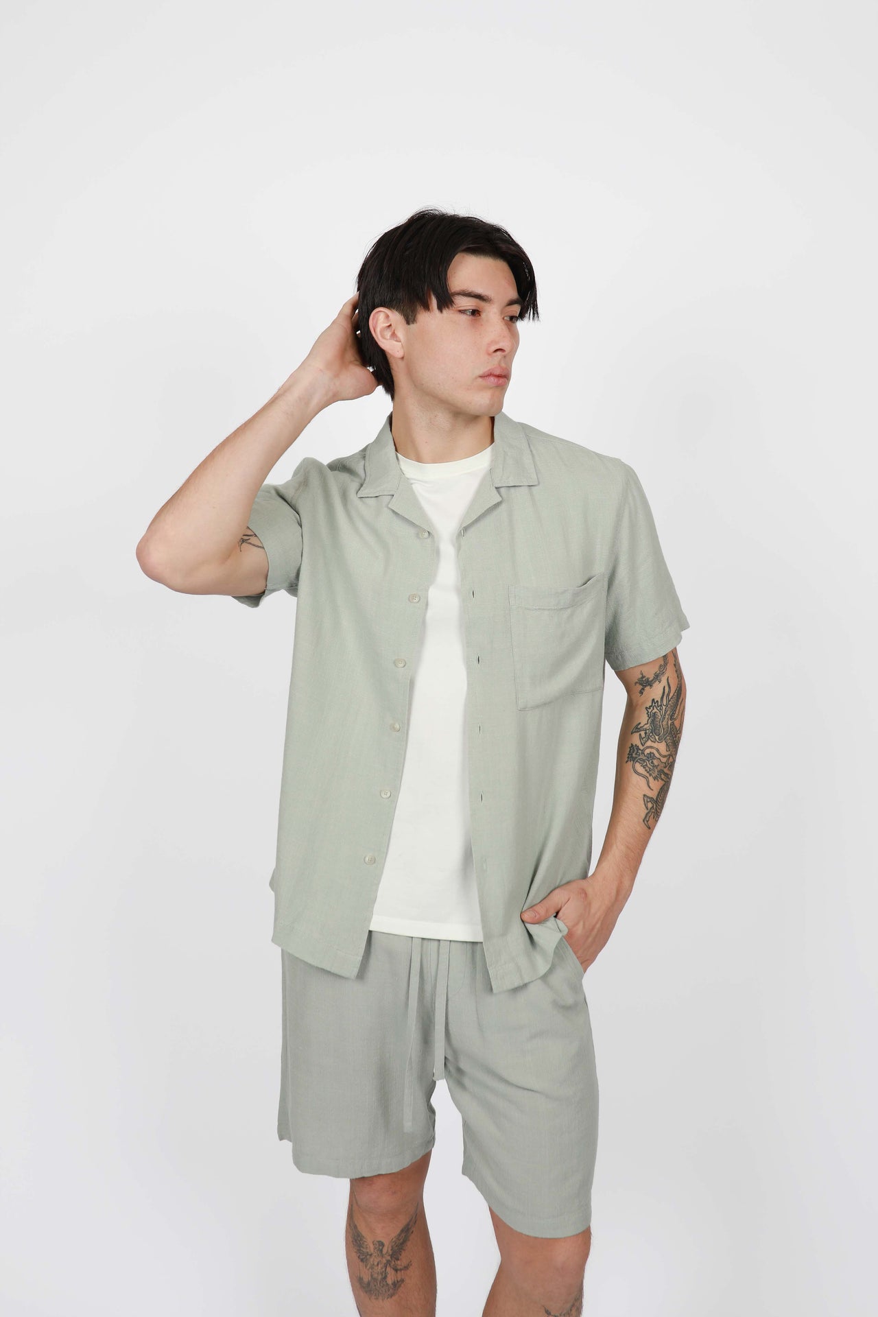 Foam Cuban Collar Short Sleeve Linen Shirt