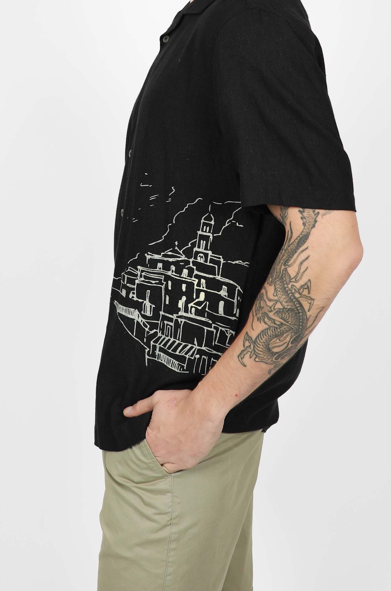 Black Amalfi Cuban Collar Linen Shirt
