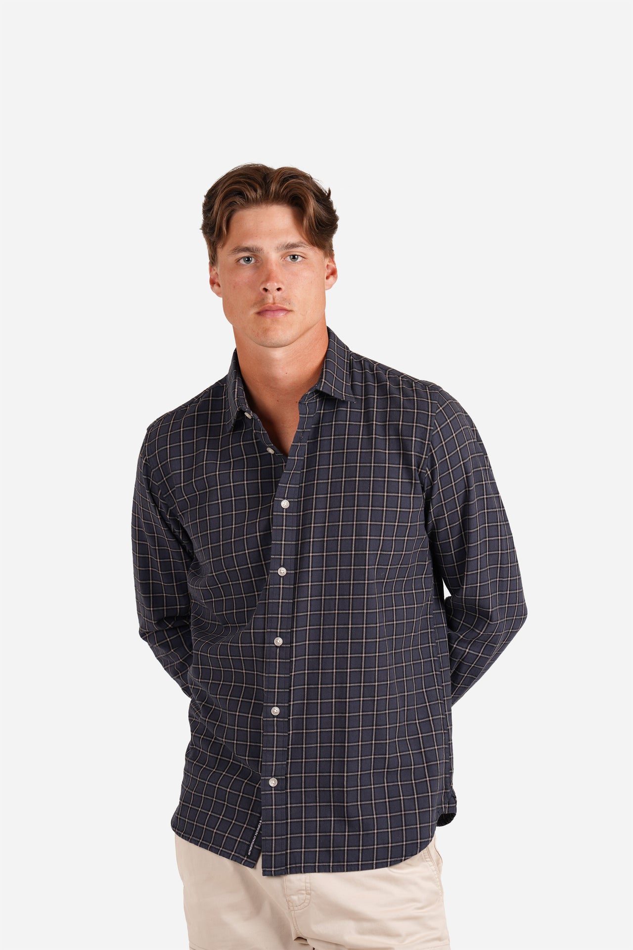 Navy Check Long Sleeve Shirt