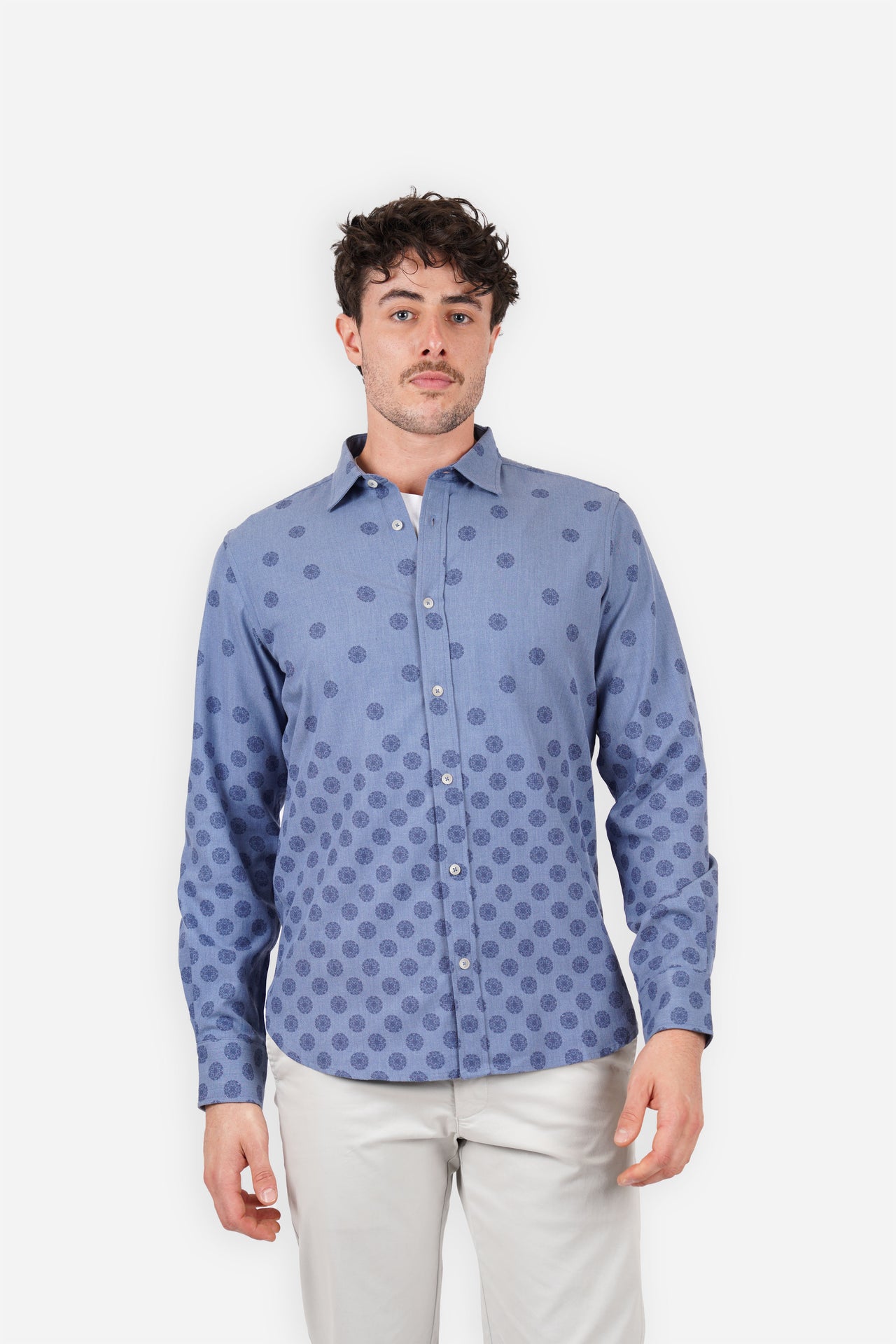 Navy Long Sleeve Rayon Wool Shirt