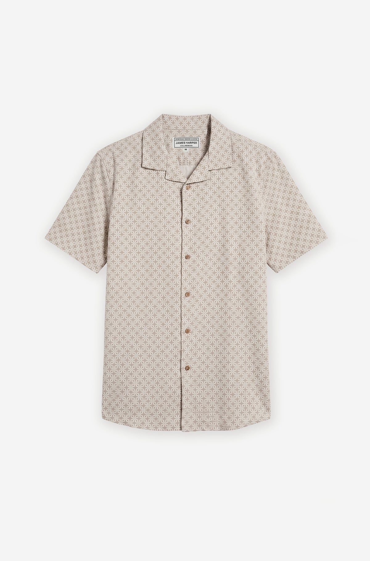 Short sleeve square embroidery shirt pebble