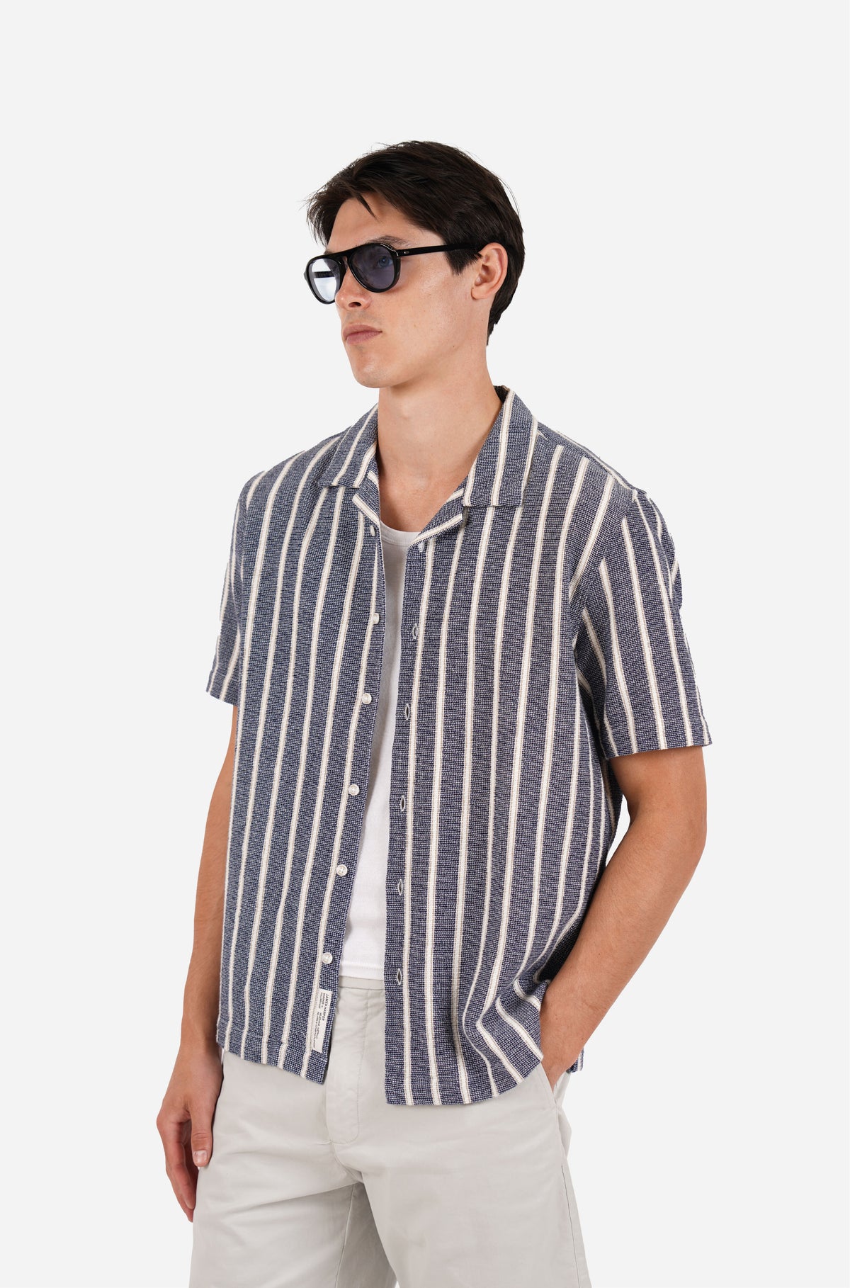 Short sleeve textured stripe shirt navy