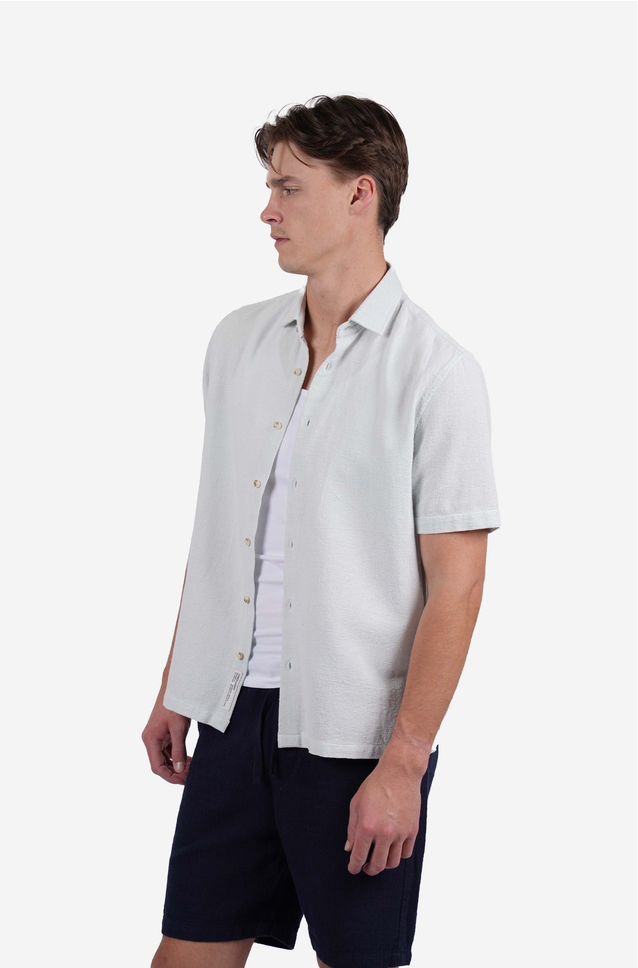 Short sleeve mesh weave shirt blue
