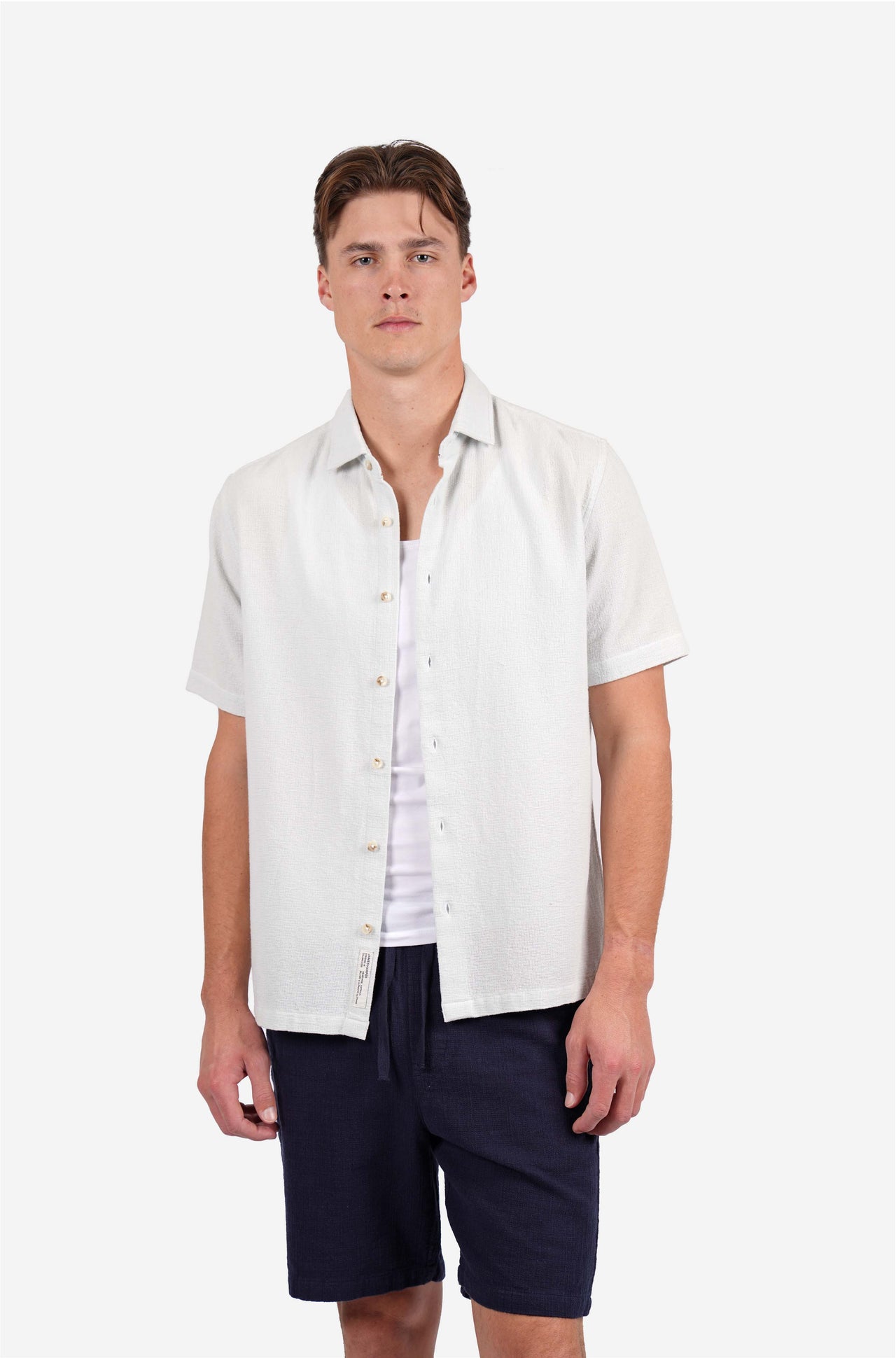Short sleeve mesh weave shirt blue