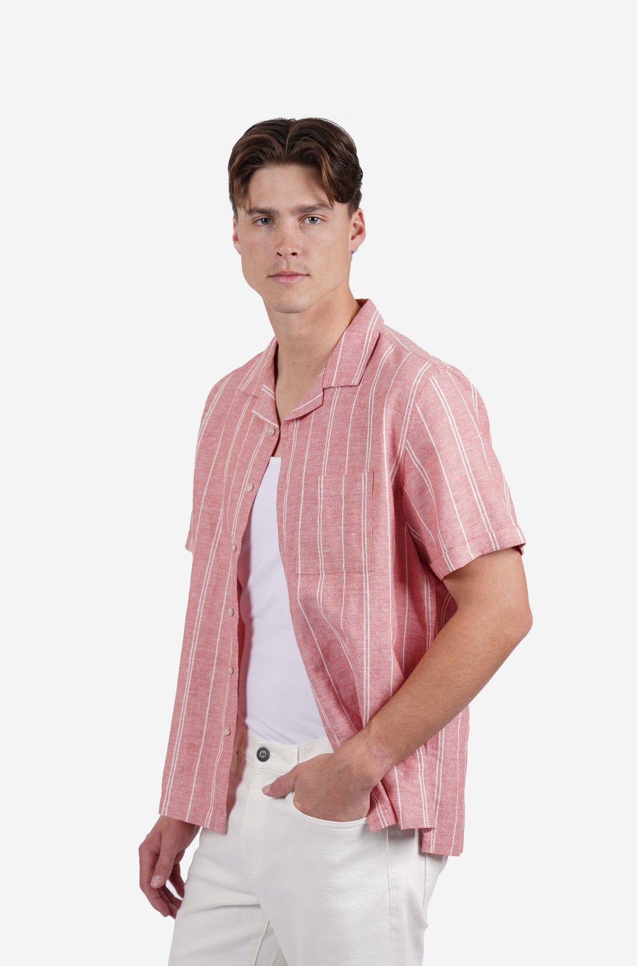 Wide Stripe Ss Cuban Collar