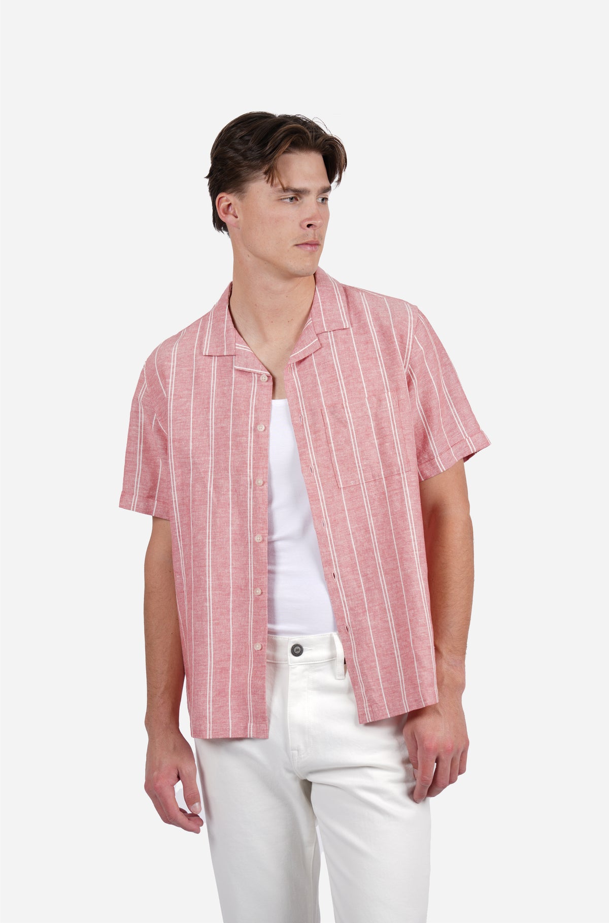 Wide Stripe Ss Cuban Collar