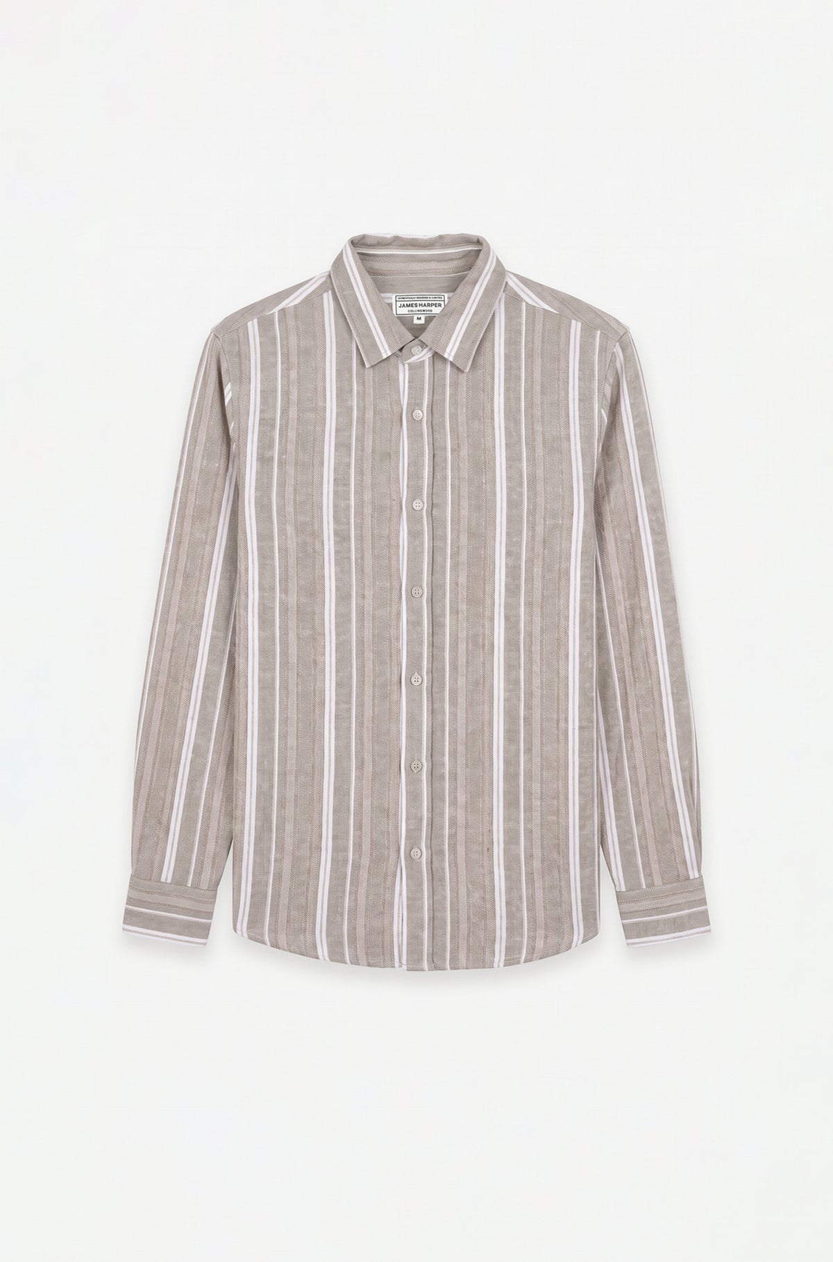 Long Sleeve Linen Blend Textured Stripe Natural