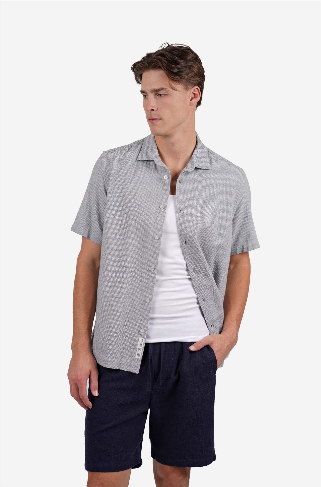 Short sleeve textured shirt navy