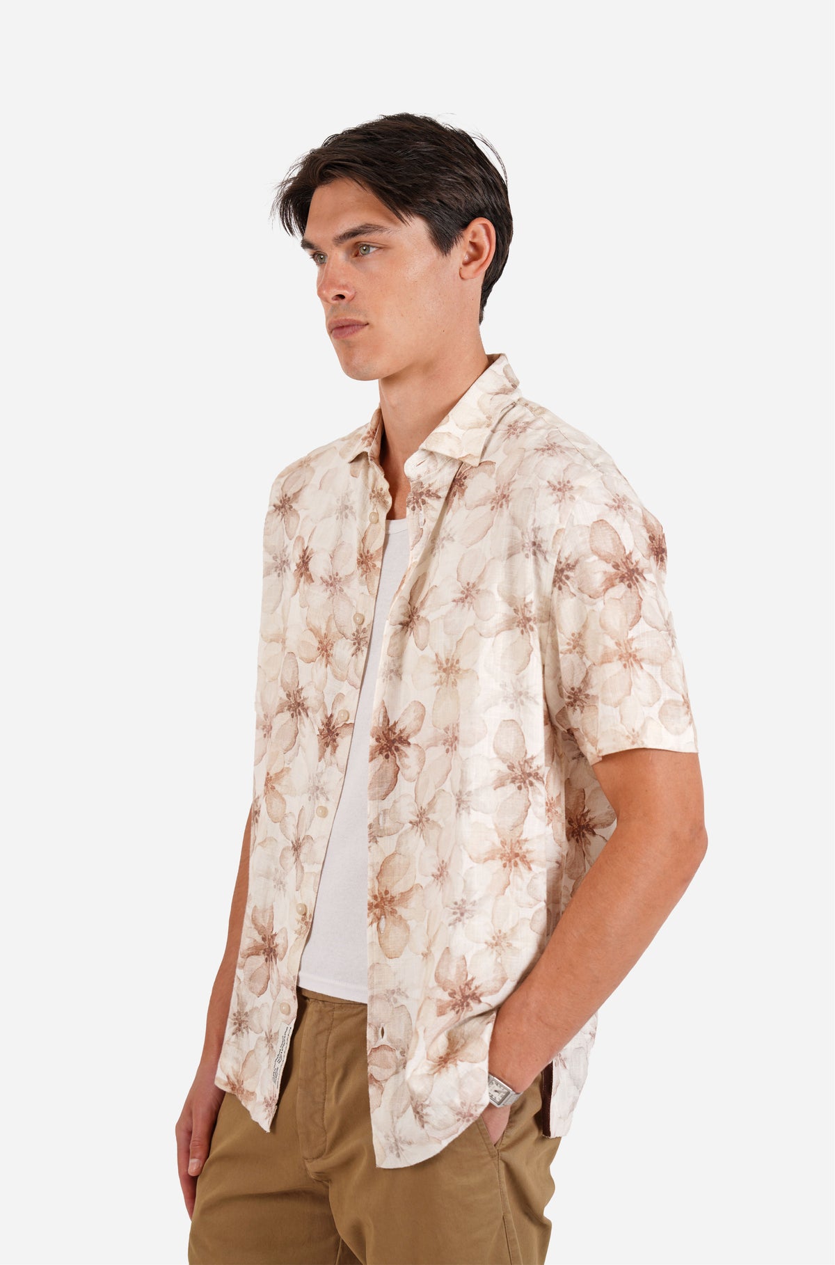 Natural Floating Floral Short Sleeve Printed Shirt