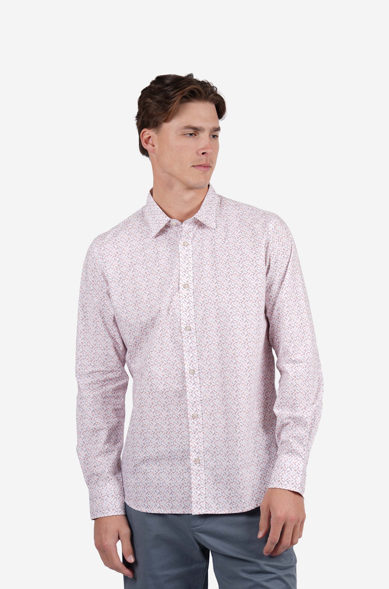 Long Sleeve Peached Cotton Poplin Geo Print Blush