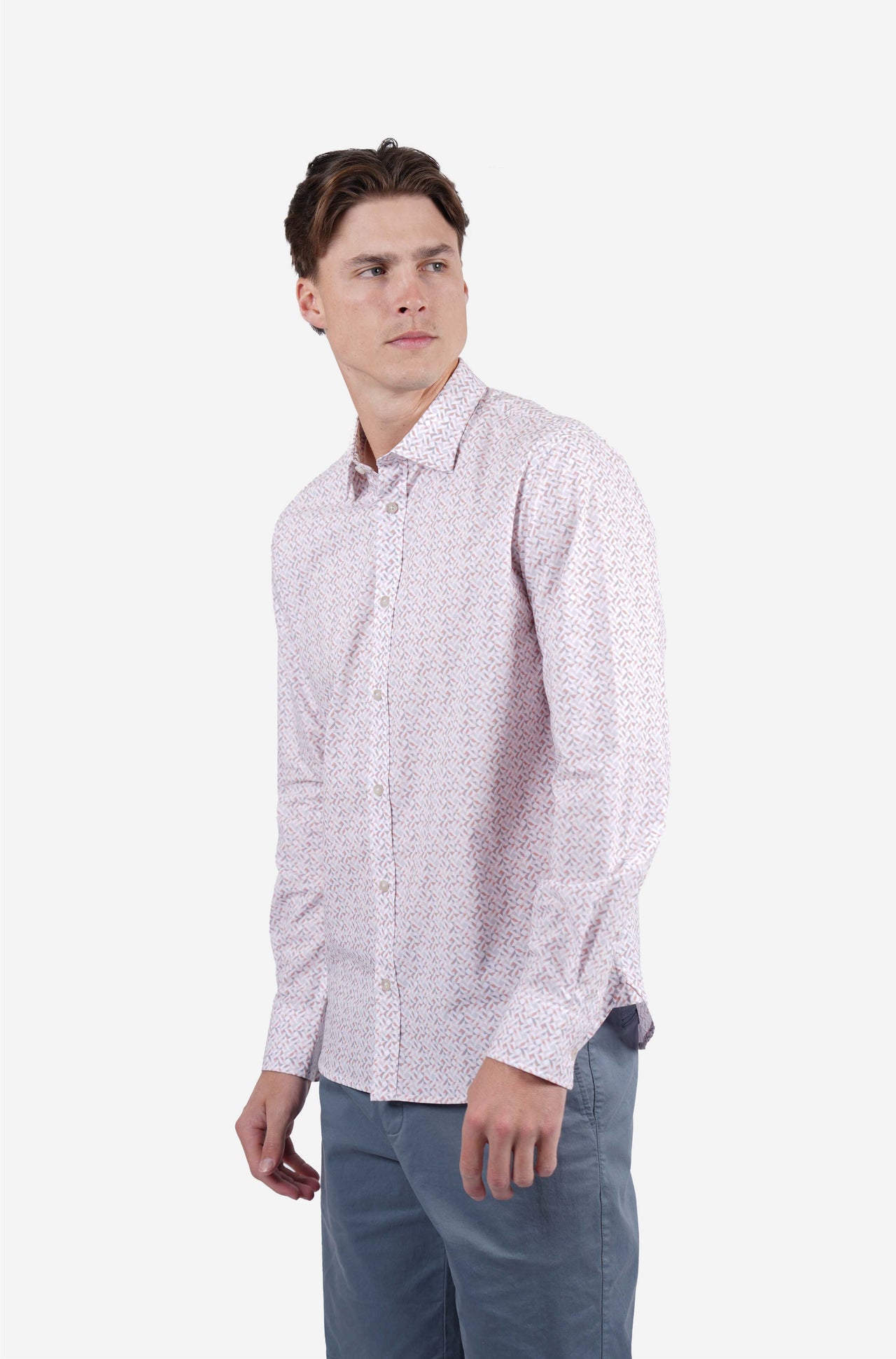 Long Sleeve Peached Cotton Poplin Geo Print Blush