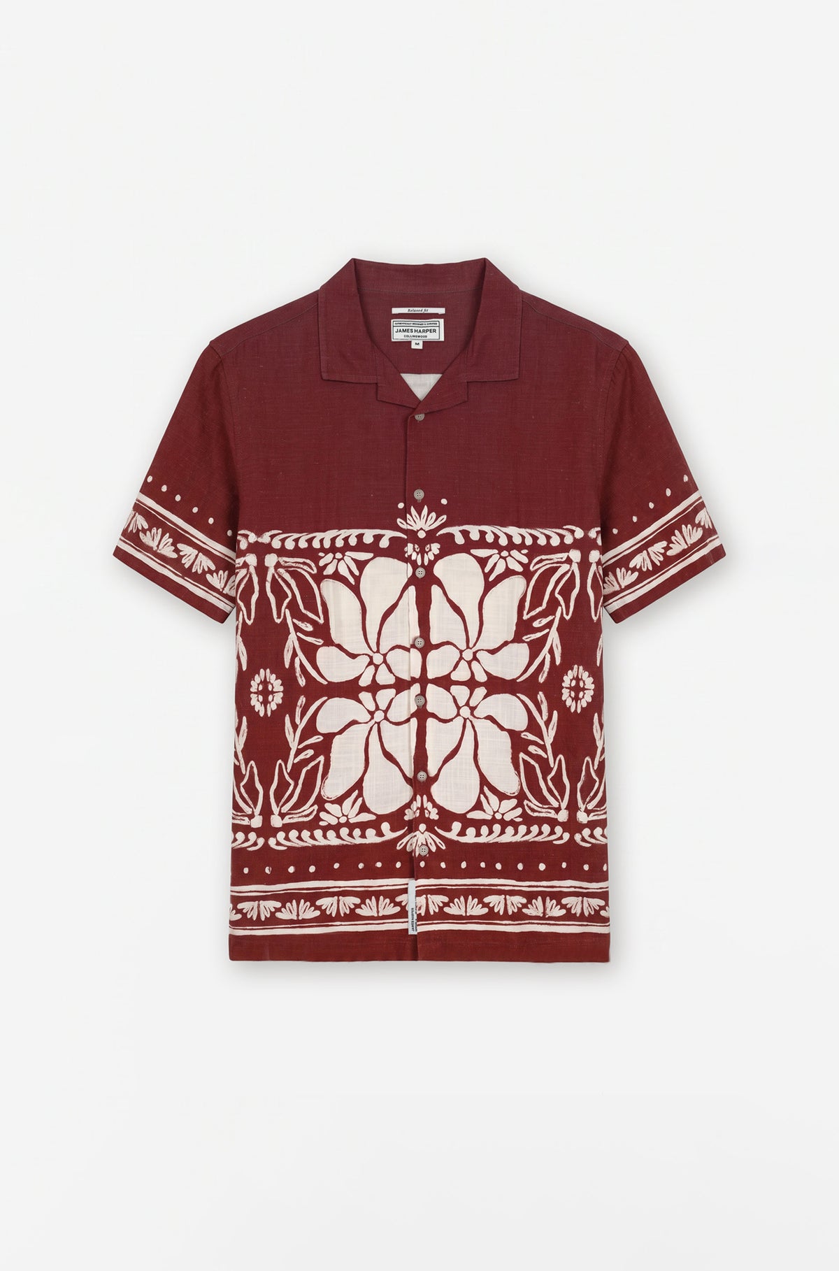 Short sleeve border print linen blend shirt port