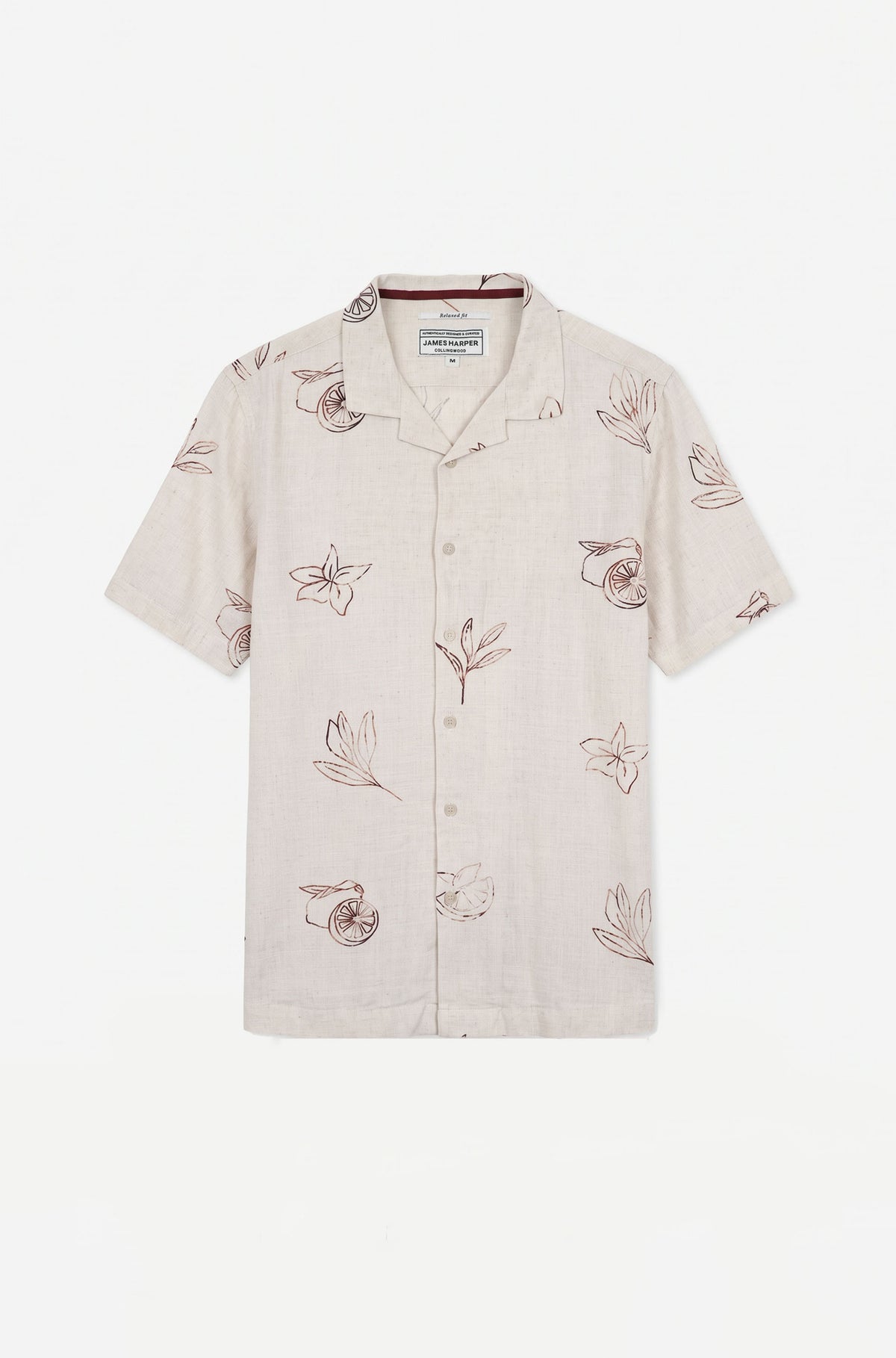 Short sleeve floral print linen blend shirt natural