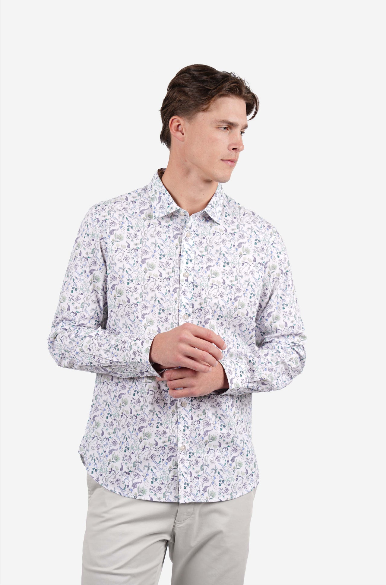 Long Sleeve Peached Cotton Poplin Floral Print Sea