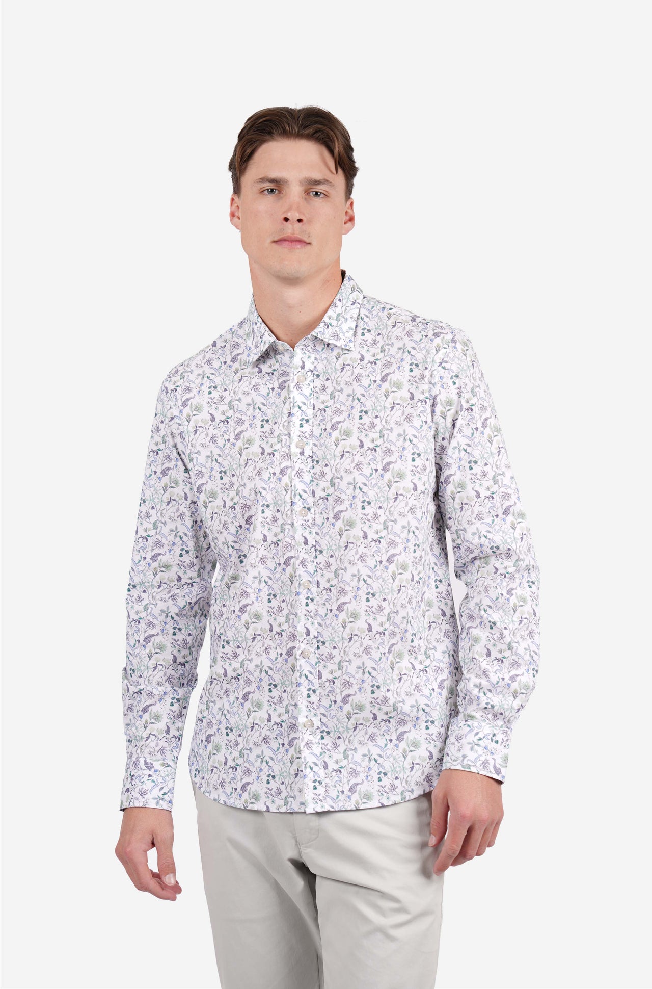 Long Sleeve Peached Cotton Poplin Floral Print Sea