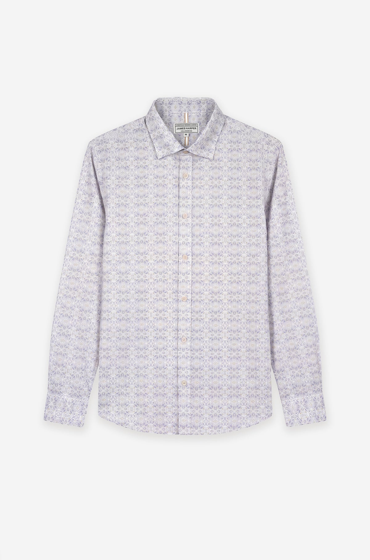 Long Sleeve Peached Cotton Poplin Print Indigo
