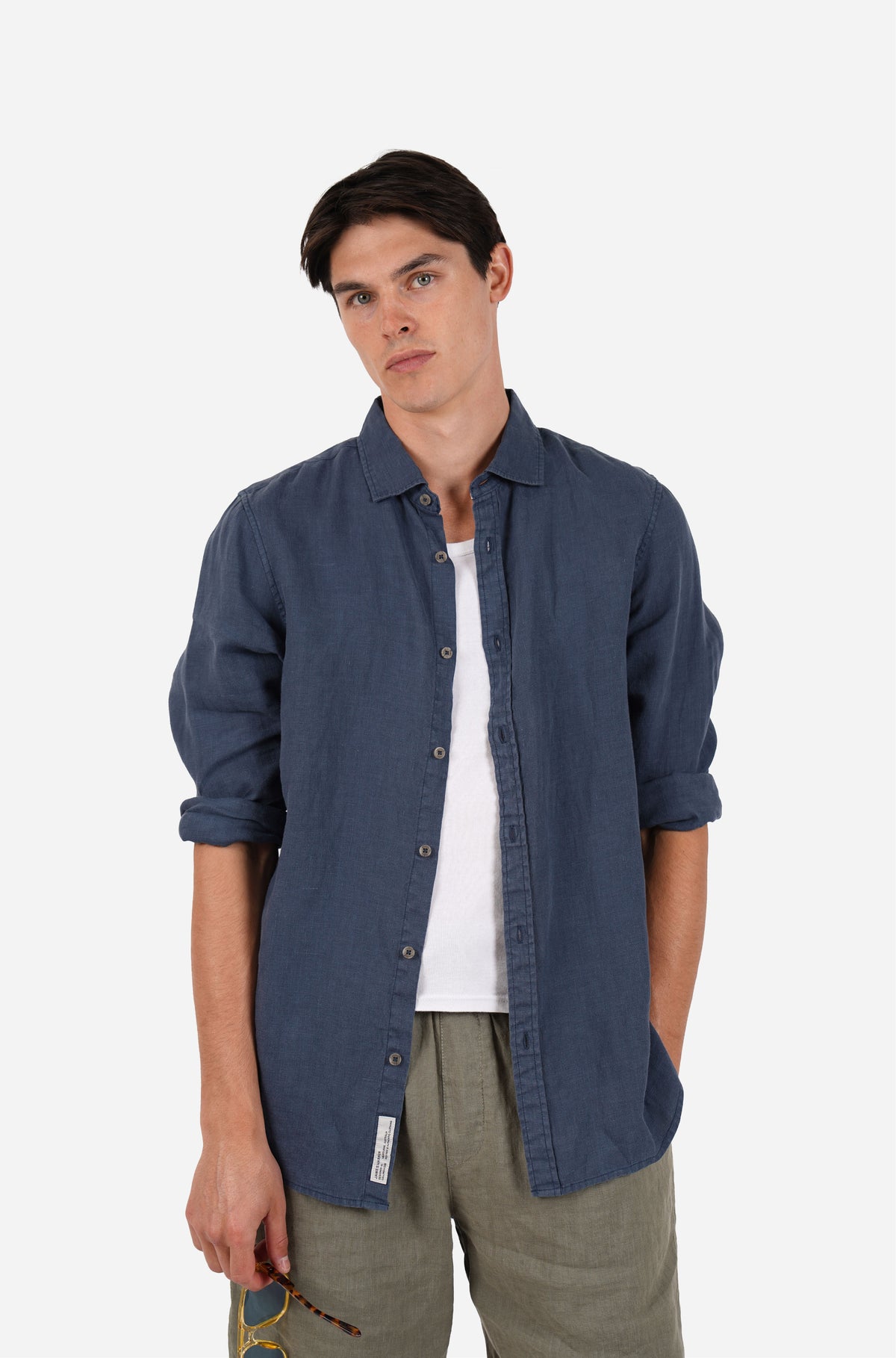 Bluesteel Garment Dyed Long Sleeve Linen Shirt