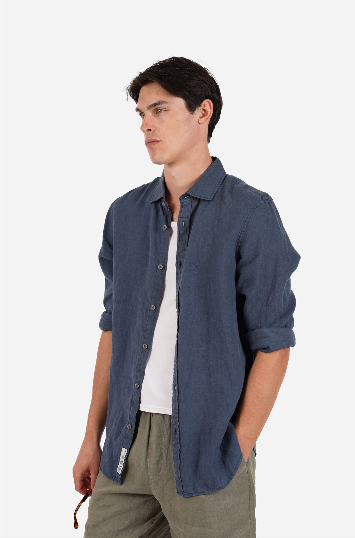 Bluesteel Garment Dyed Long Sleeve Linen Shirt