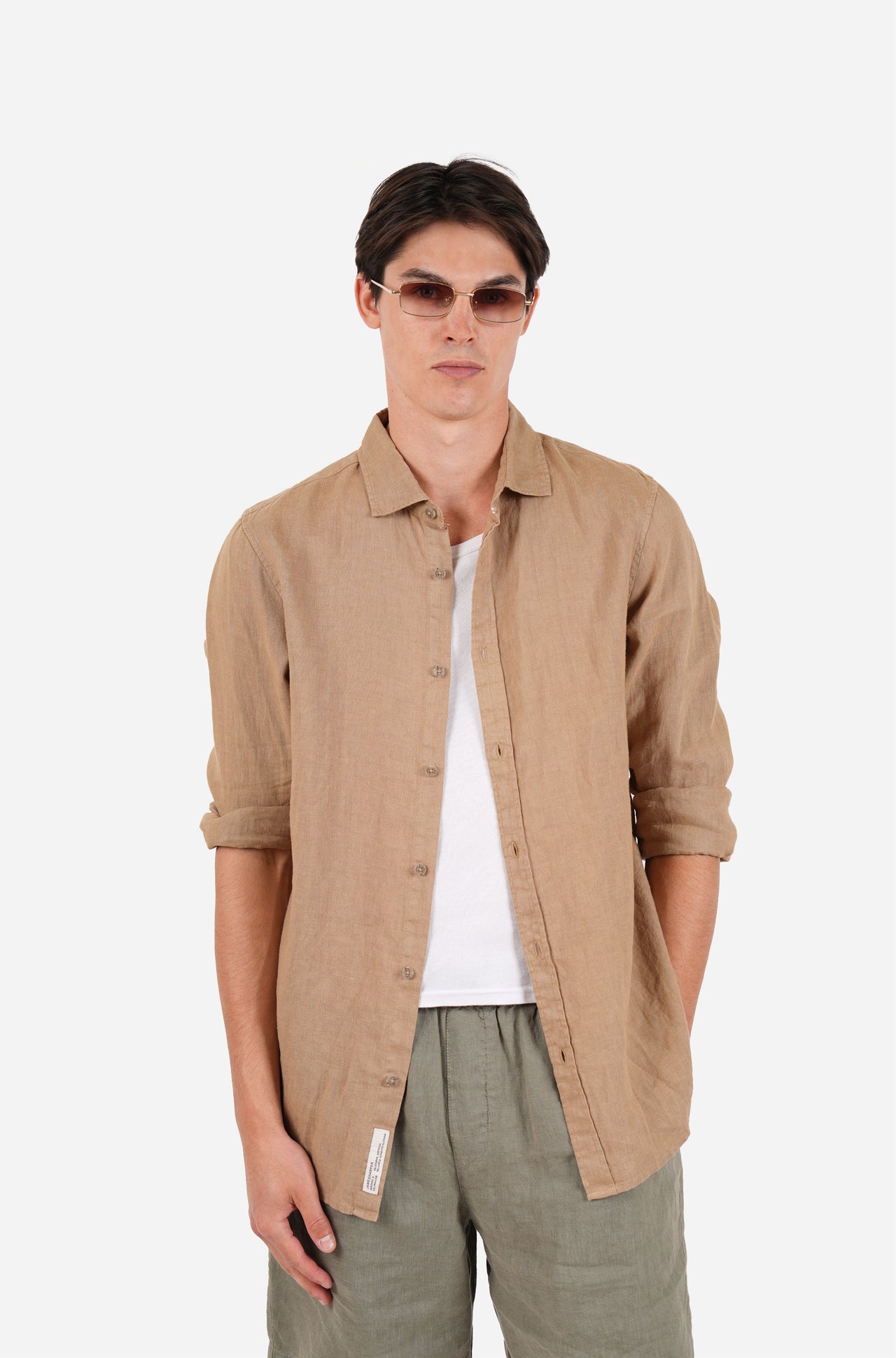 Cinammon Grament Dyed Long Sleeve Linen Shirt