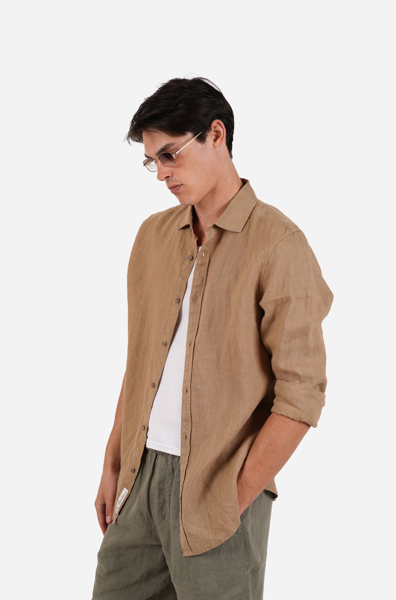 Cinammon Grament Dyed Long Sleeve Linen Shirt