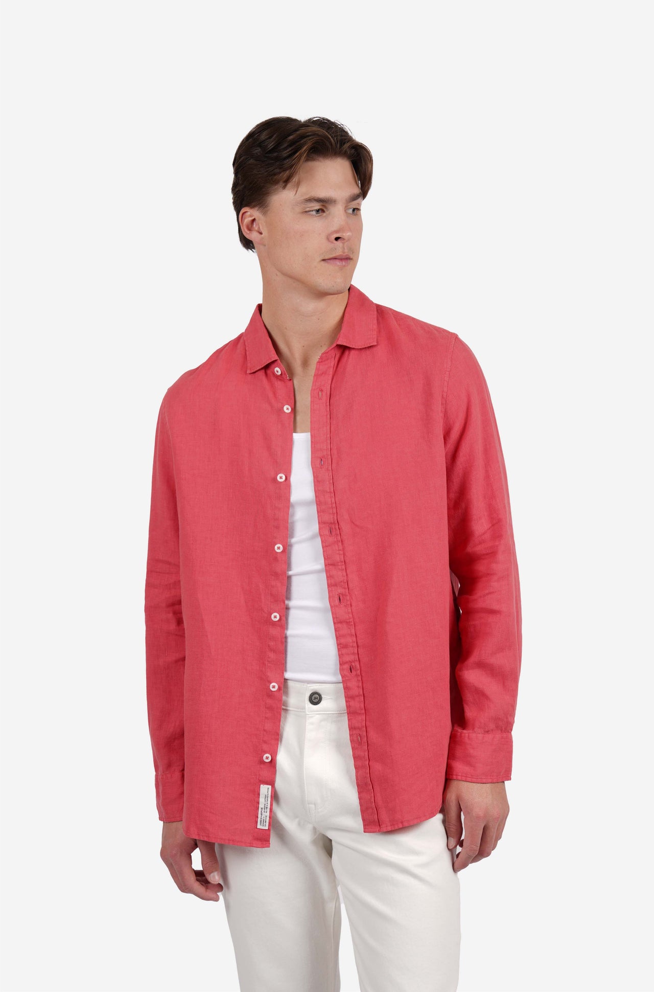 Coral Grament Dyed Long Sleeve Linen Shirt