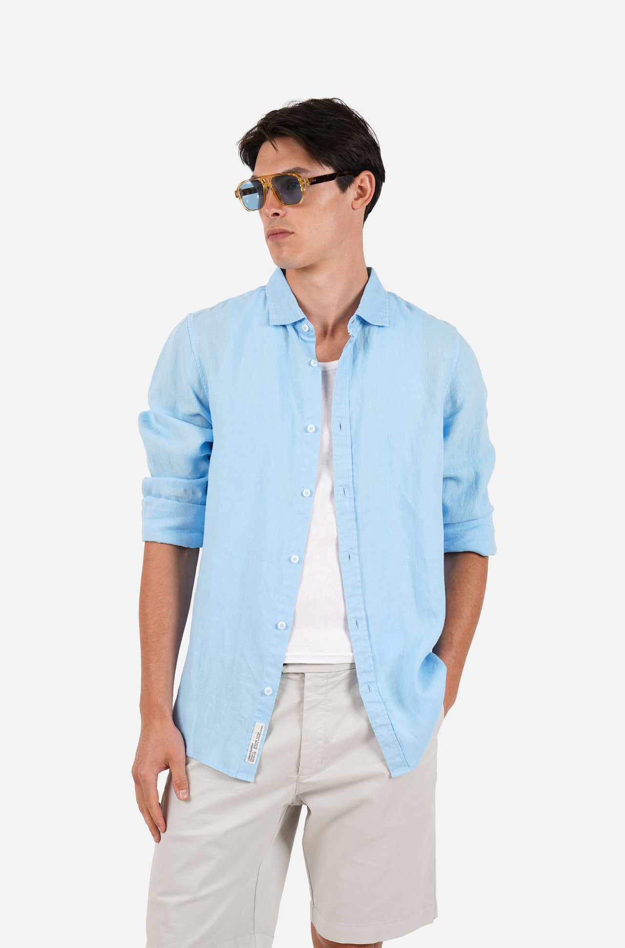 Cornflower Grament Dyed Long Sleeve Linen Shirt