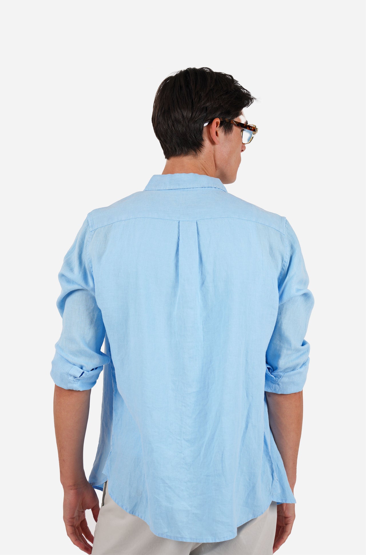 Cornflower Grament Dyed Long Sleeve Linen Shirt