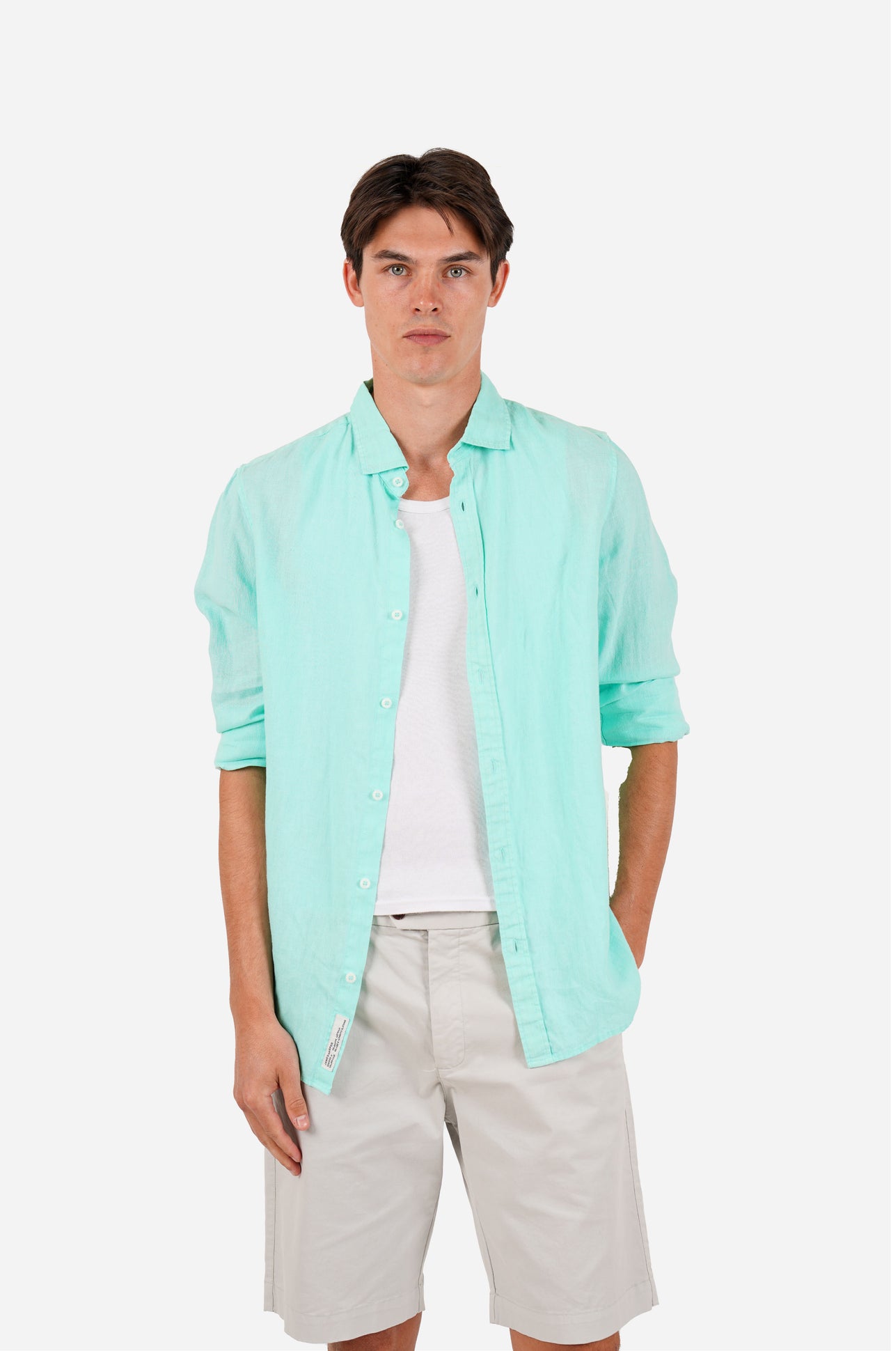 Mint Grament Dyed Long Sleeve Linen Shirt