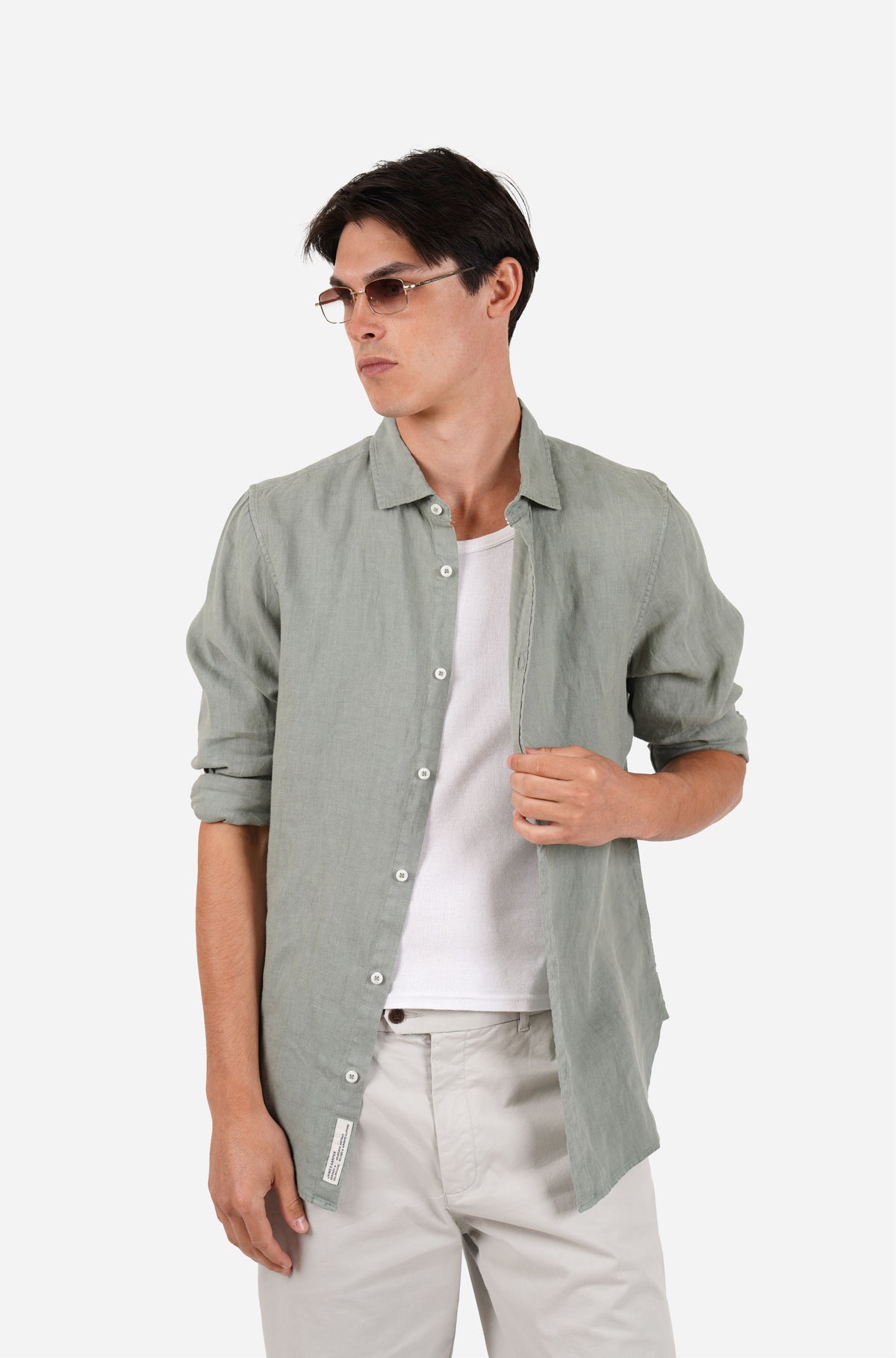 Sage Garment Dyed Long Sleeve Linen Shirt
