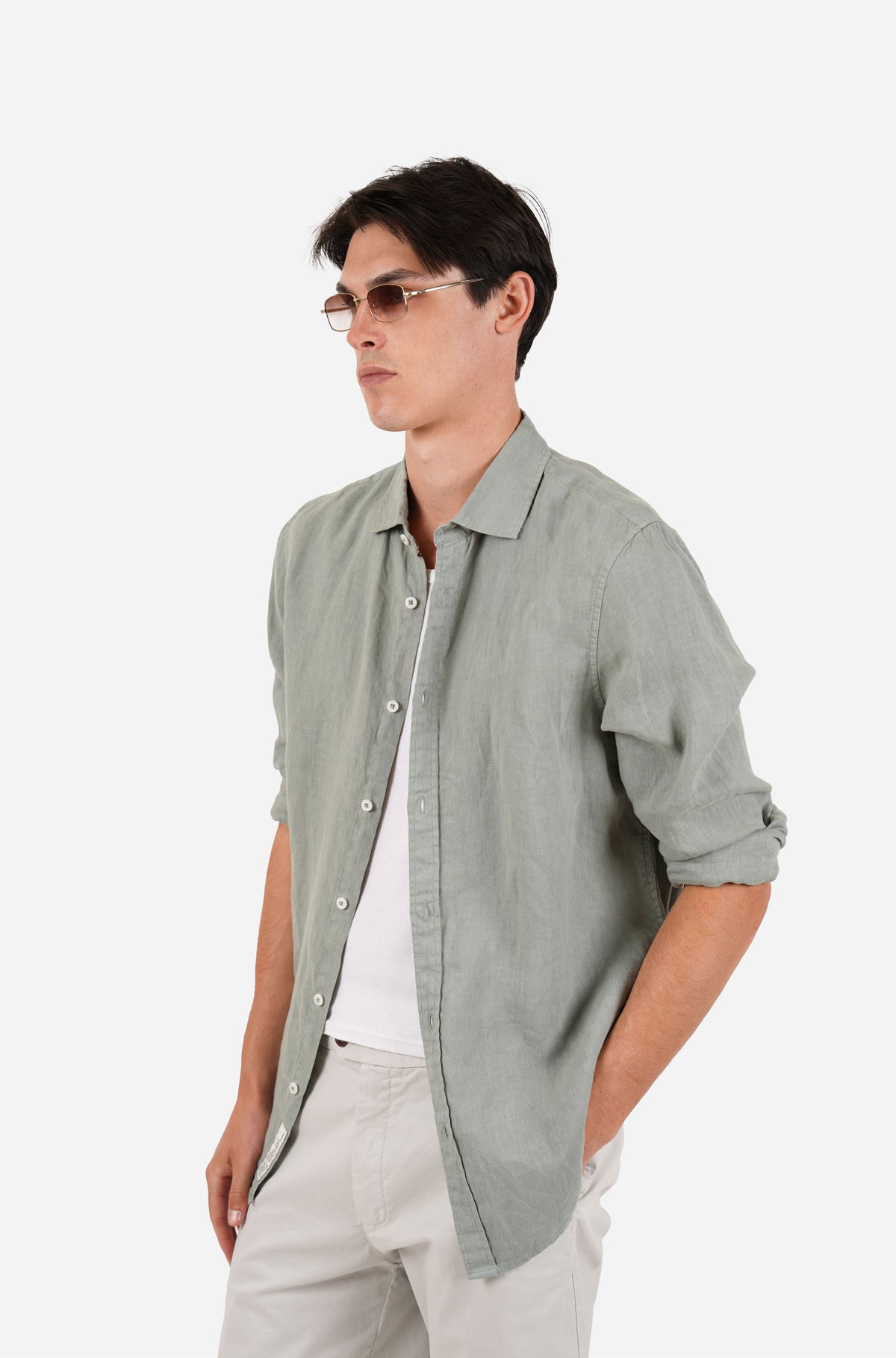 Sage Garment Dyed Long Sleeve Linen Shirt