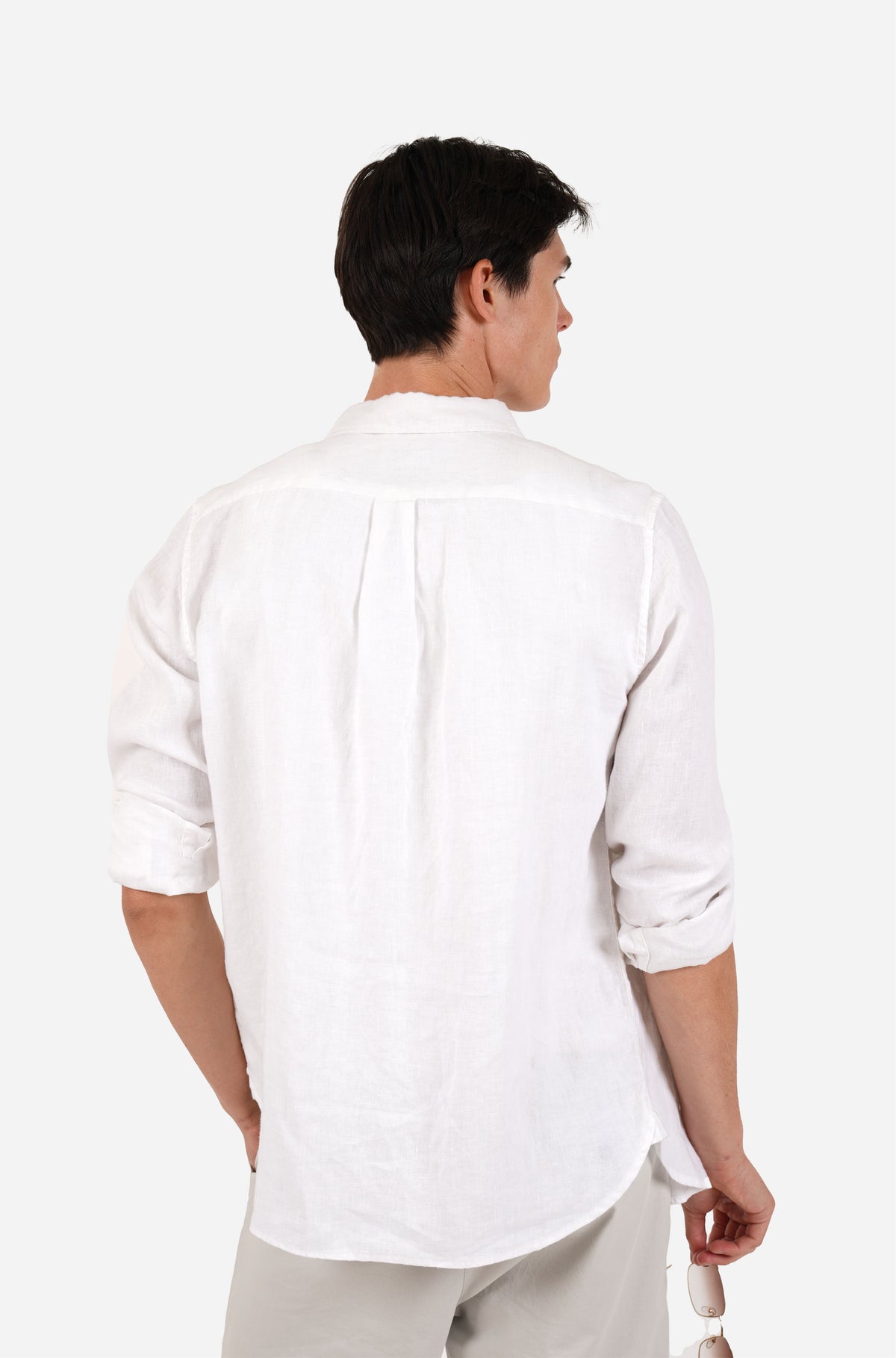 White Garment Dyed Long Sleeve Linen Shirt