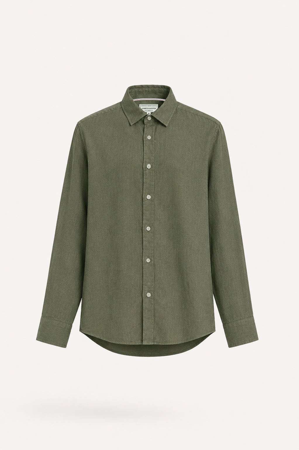 Pure Linen Long Sleeve Garment Dyed Shirt Olive