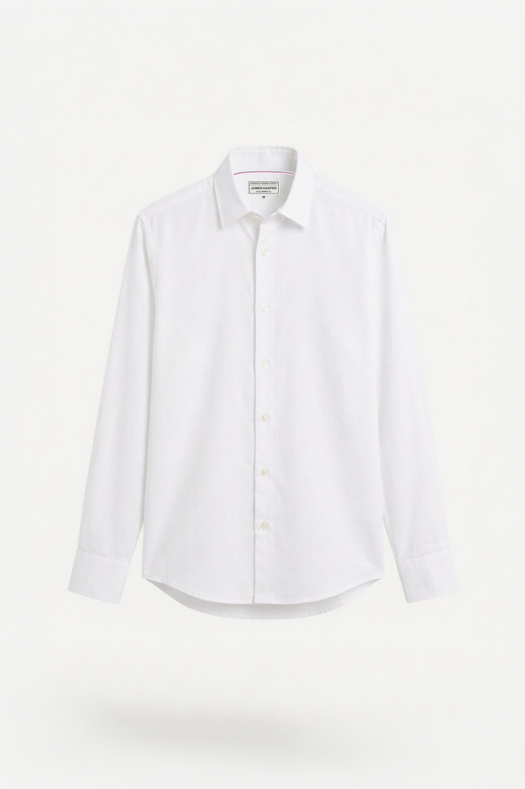 White Garment Dyed Long Sleeve Linen Shirt