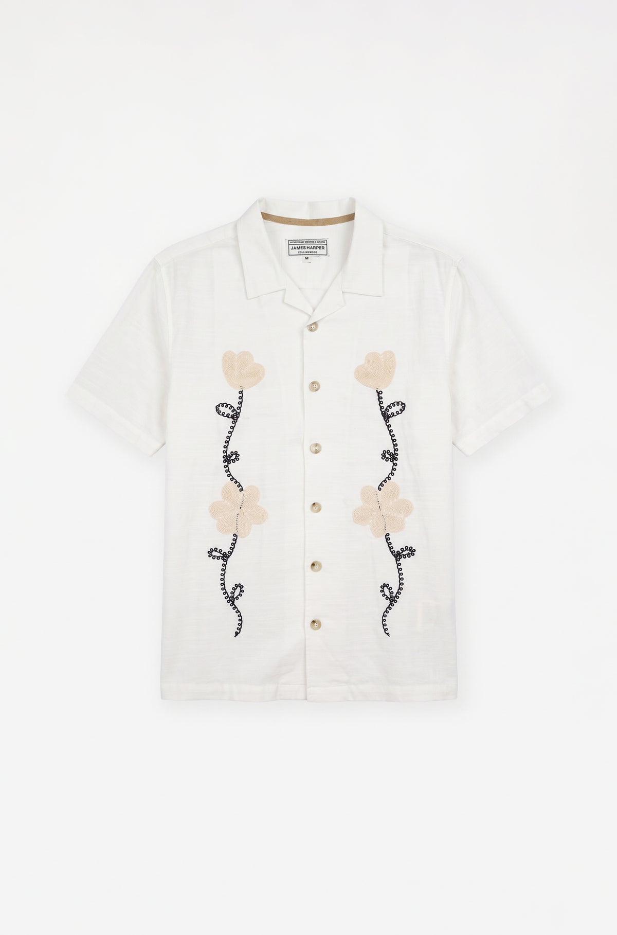 Short Sleeve Embroidered Flower Shirt Natural