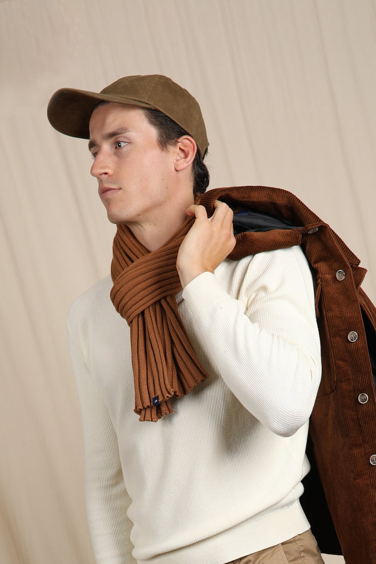 Cotton Cashmere Tobacco Rib Scarf